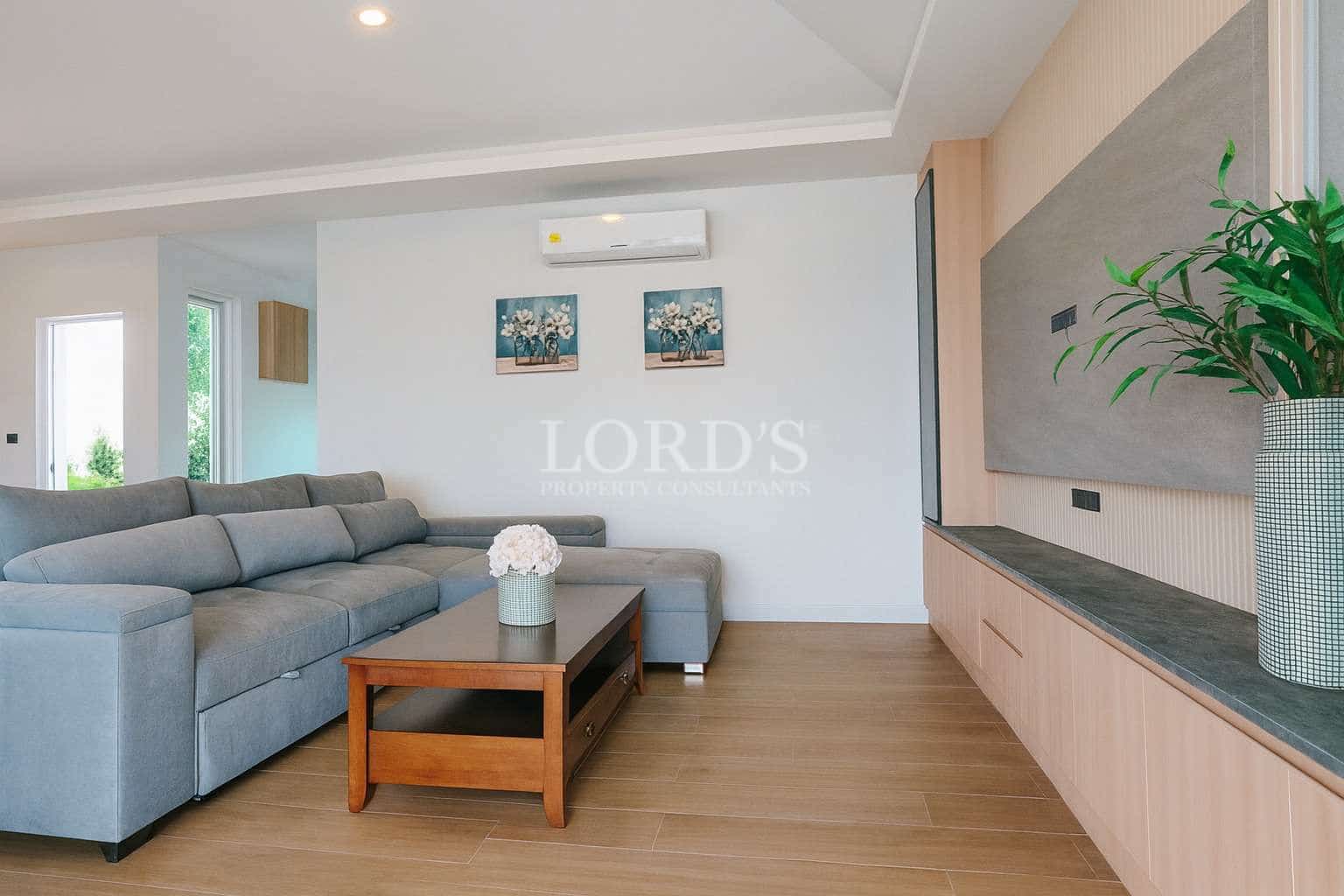 Modern living room with sofa and decor