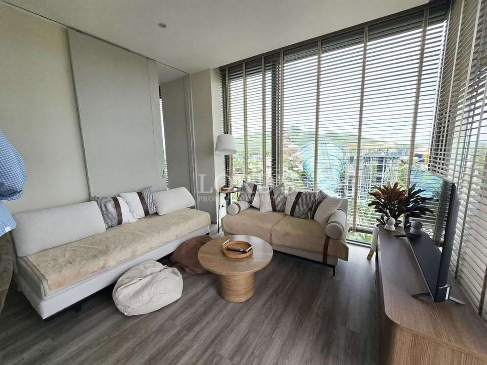 Modern living room with large windows