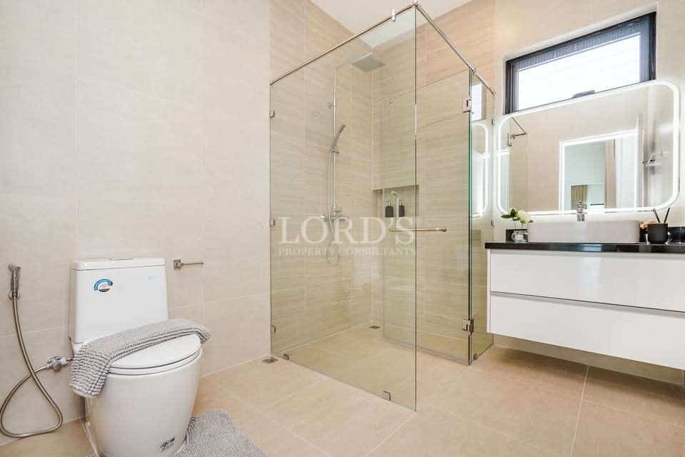 Modern bathroom with glass shower