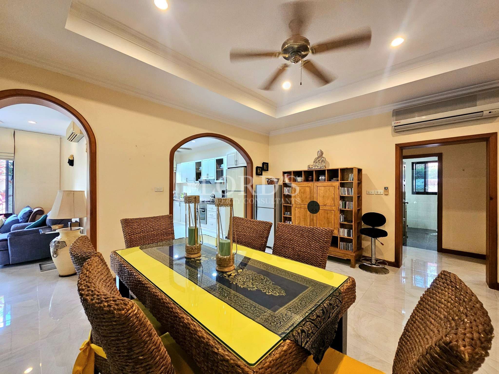 Spacious dining area with modern decor