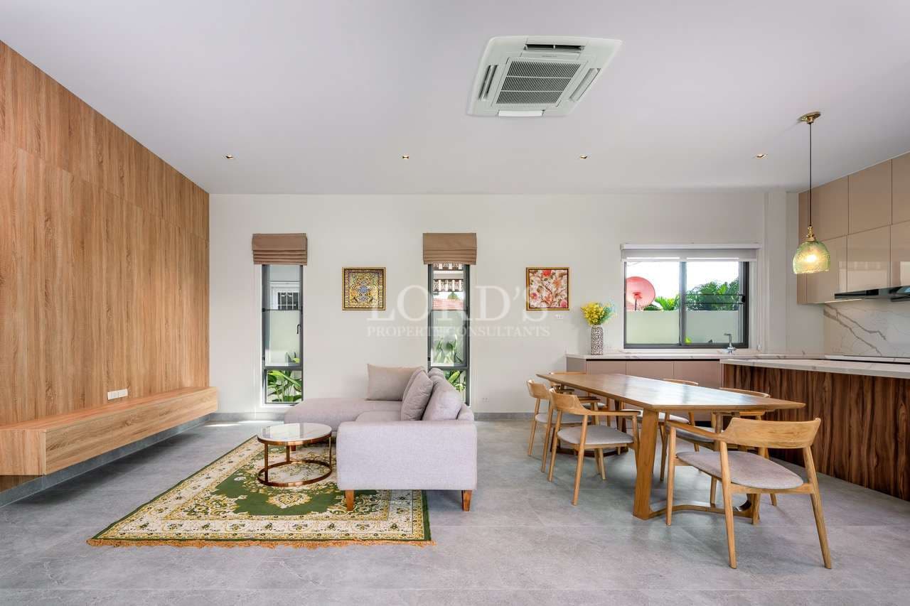 Modern living room with dining area