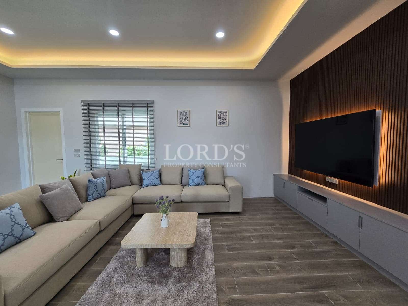 Modern living room with cozy furniture