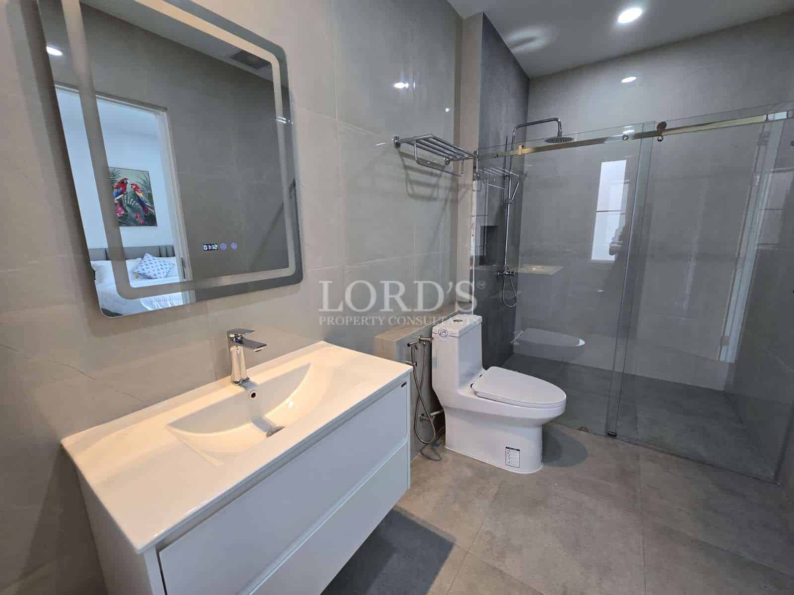 Modern bathroom with shower and sink