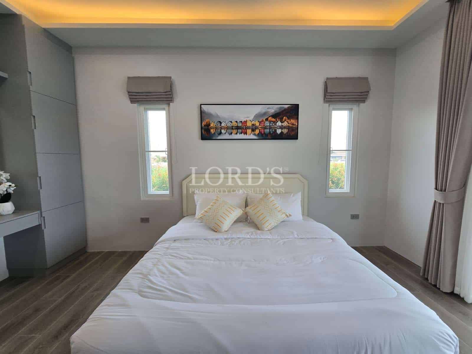 Modern bedroom with large bed