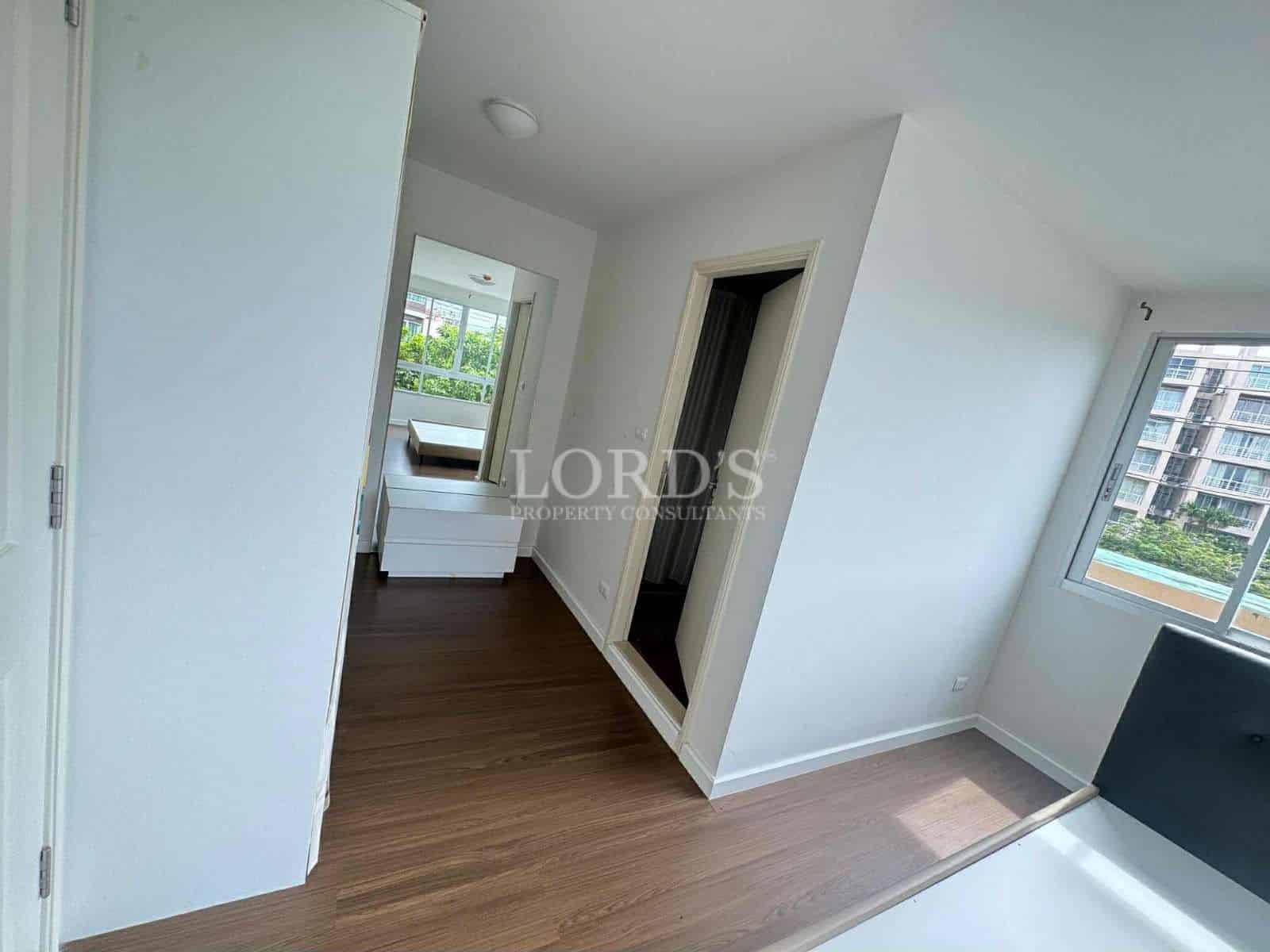 Bright, modern interior with wooden floor