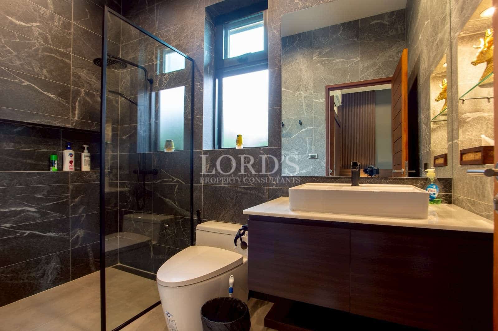 Modern bathroom with glass shower