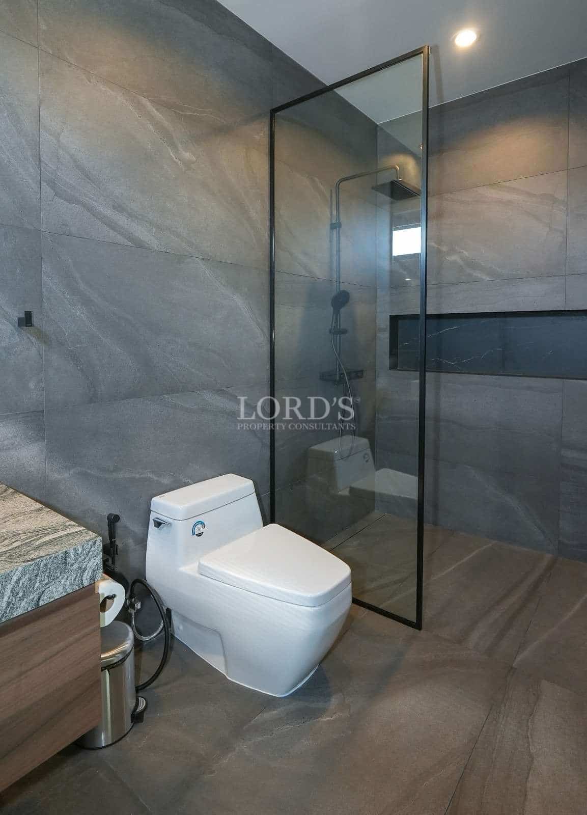 Modern bathroom with glass shower