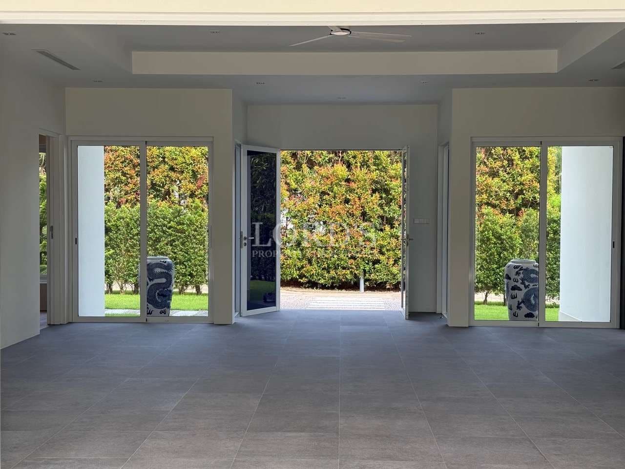 Spacious modern interior with garden view