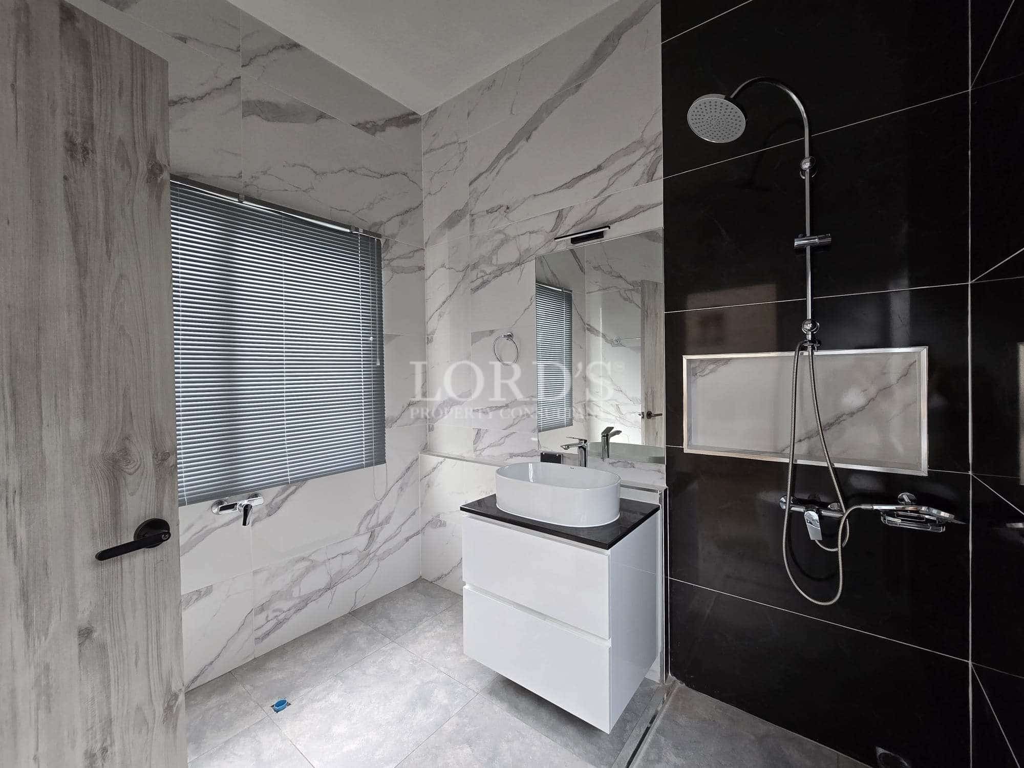 Modern bathroom with marble accents