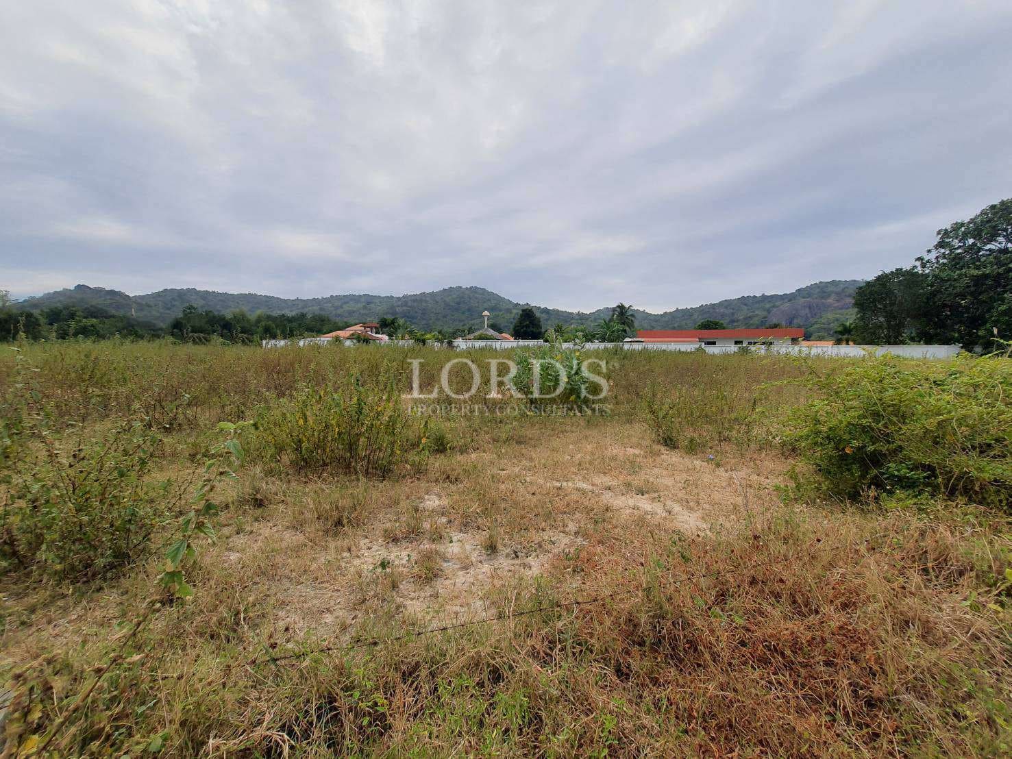 Open field with distant mountains