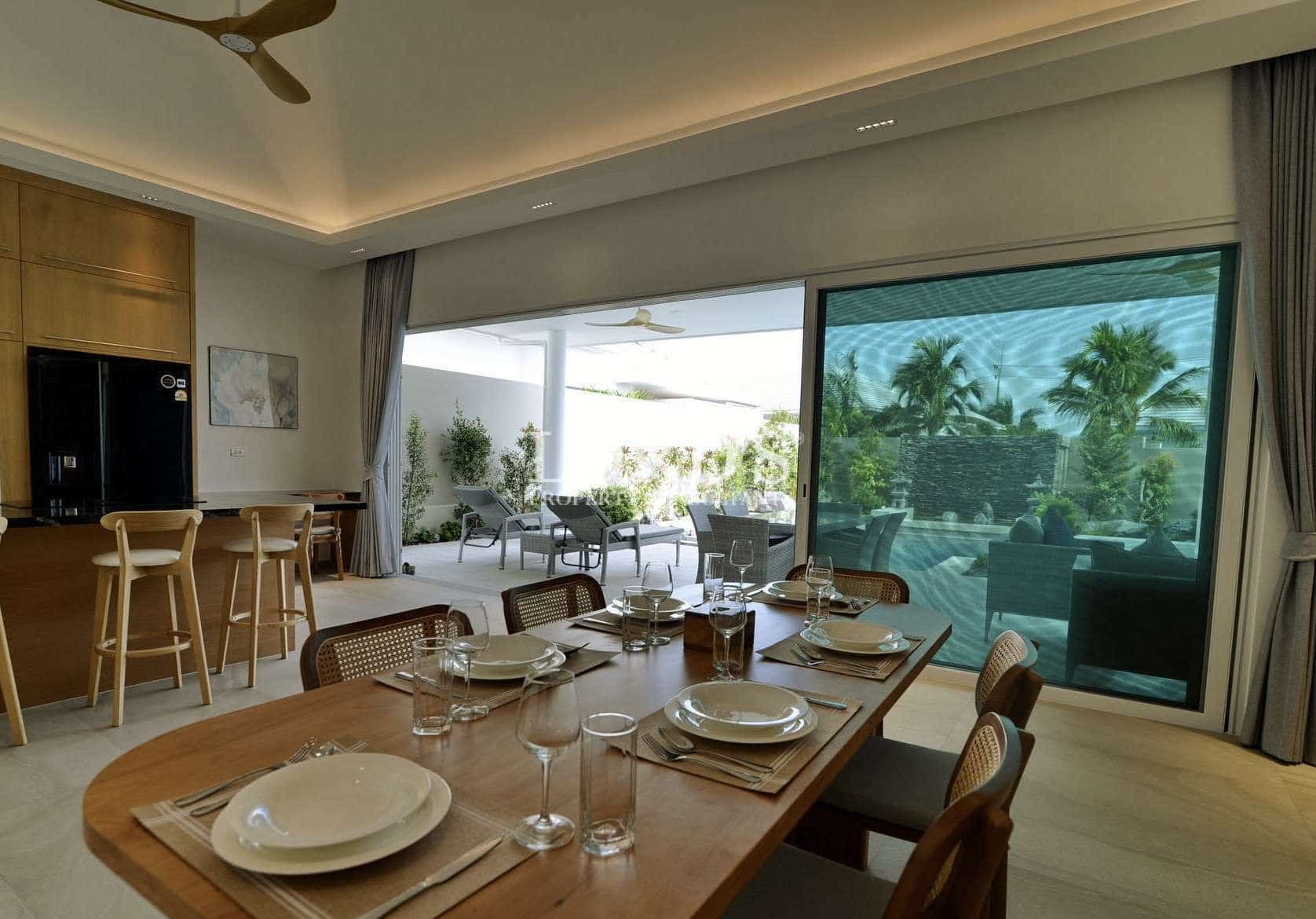 Modern dining area with outdoor view