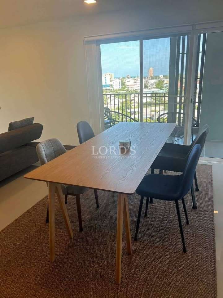 Modern dining area with city view