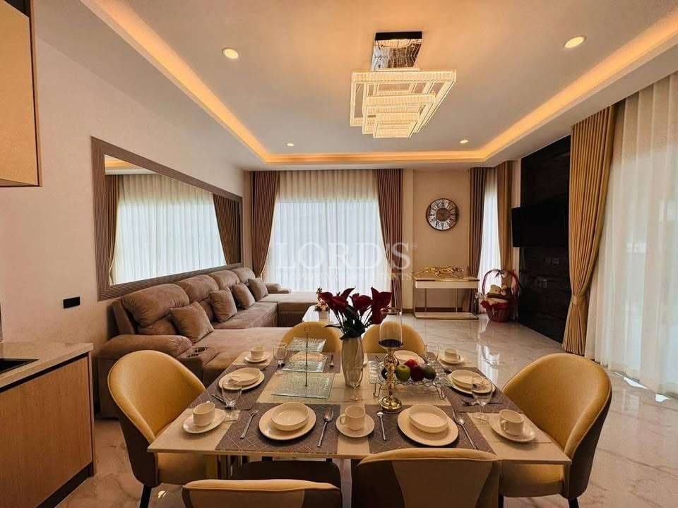 Modern living room with dining area