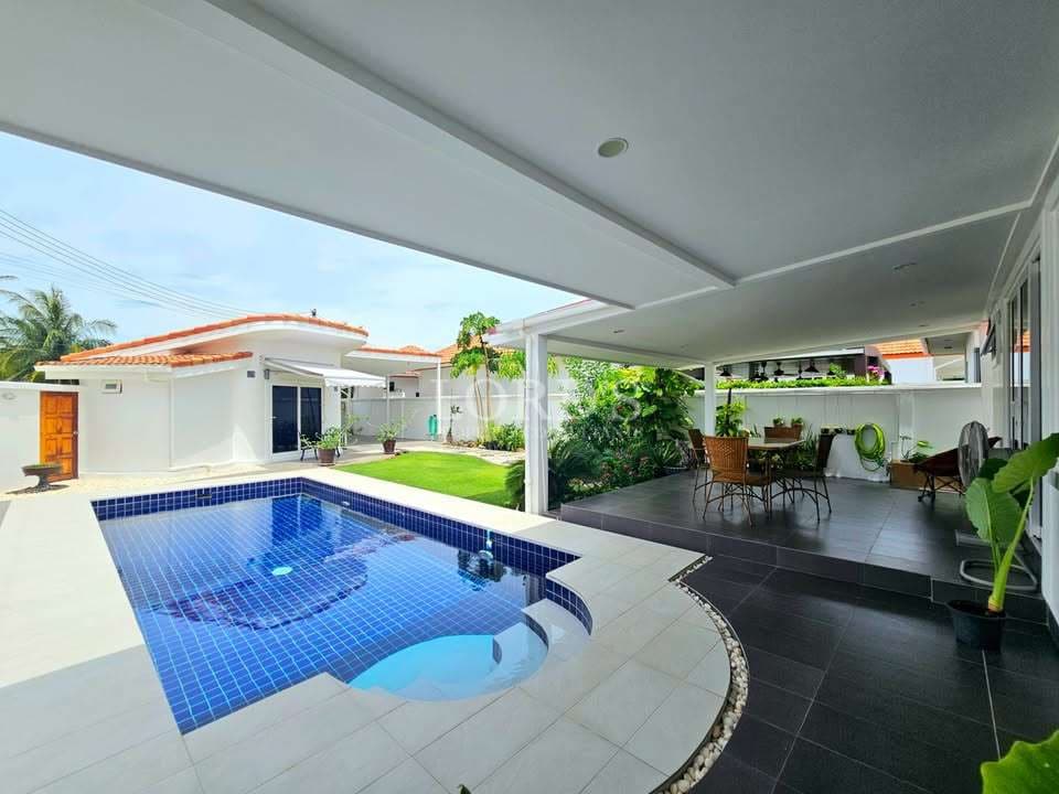 Modern home with pool and patio