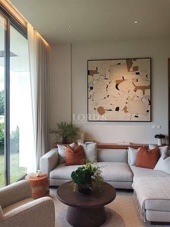 Modern living room with abstract art