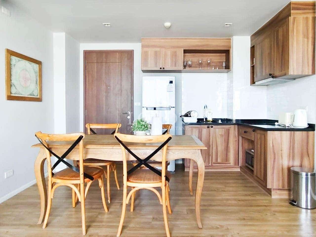 Modern kitchen with wooden furniture.