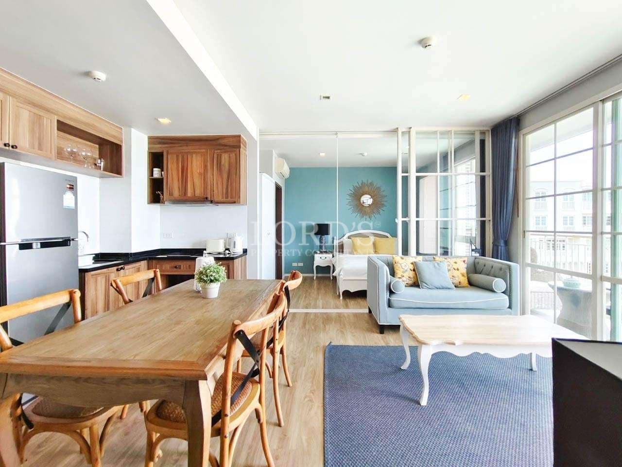 Modern living space with kitchen area