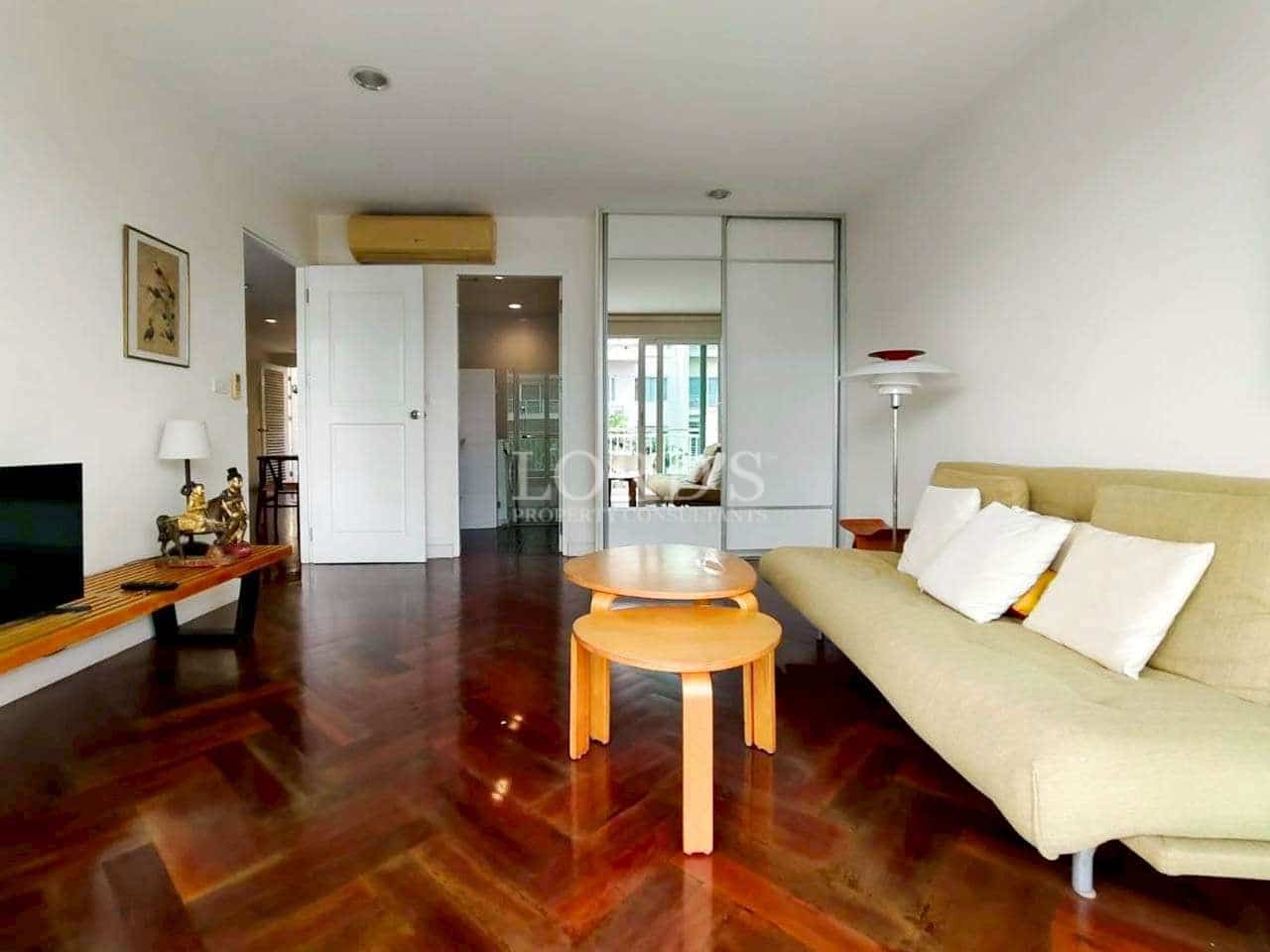 Modern living room with wooden floor