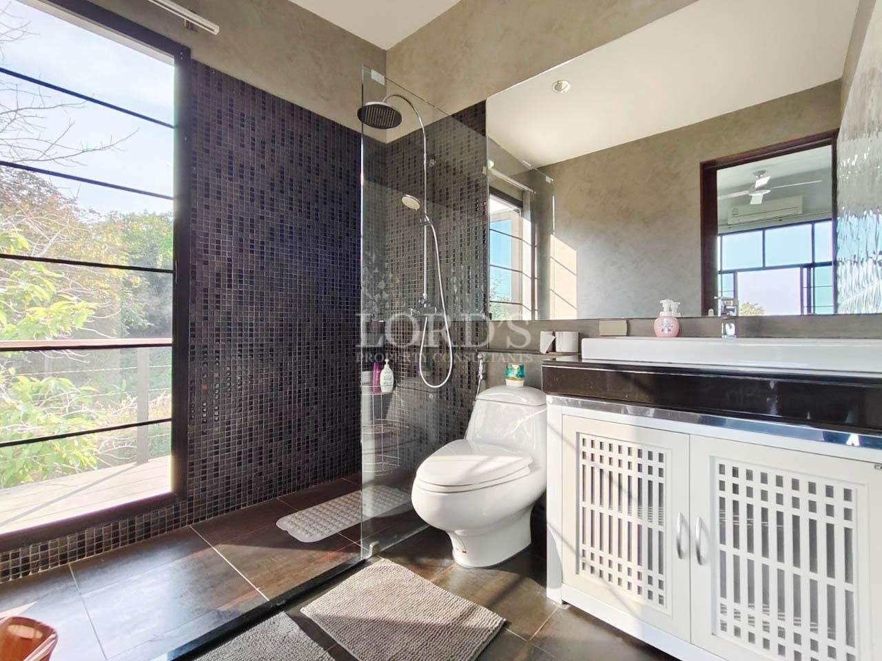 Modern bathroom with glass shower