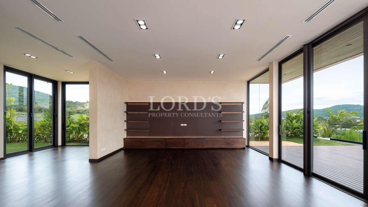 Spacious modern room with large windows