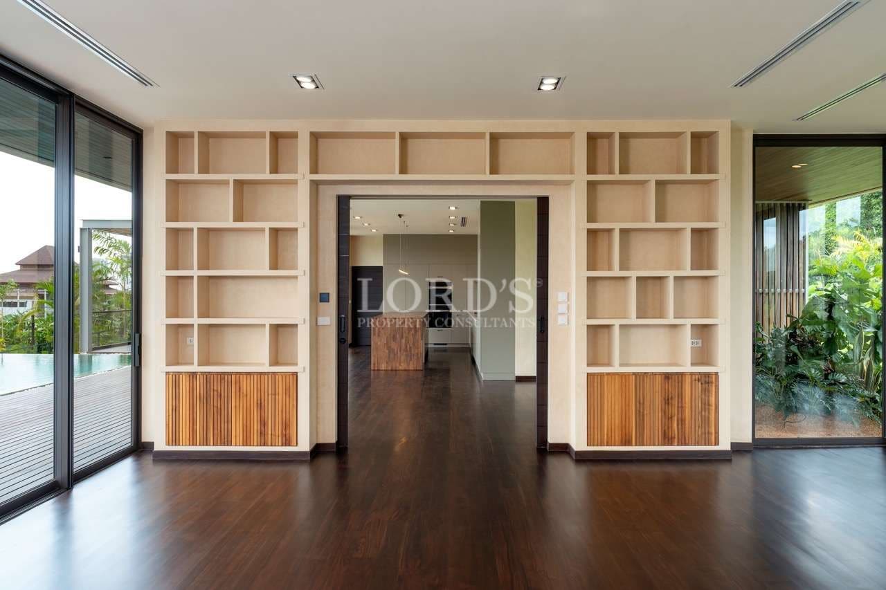 Modern interior with wooden shelves