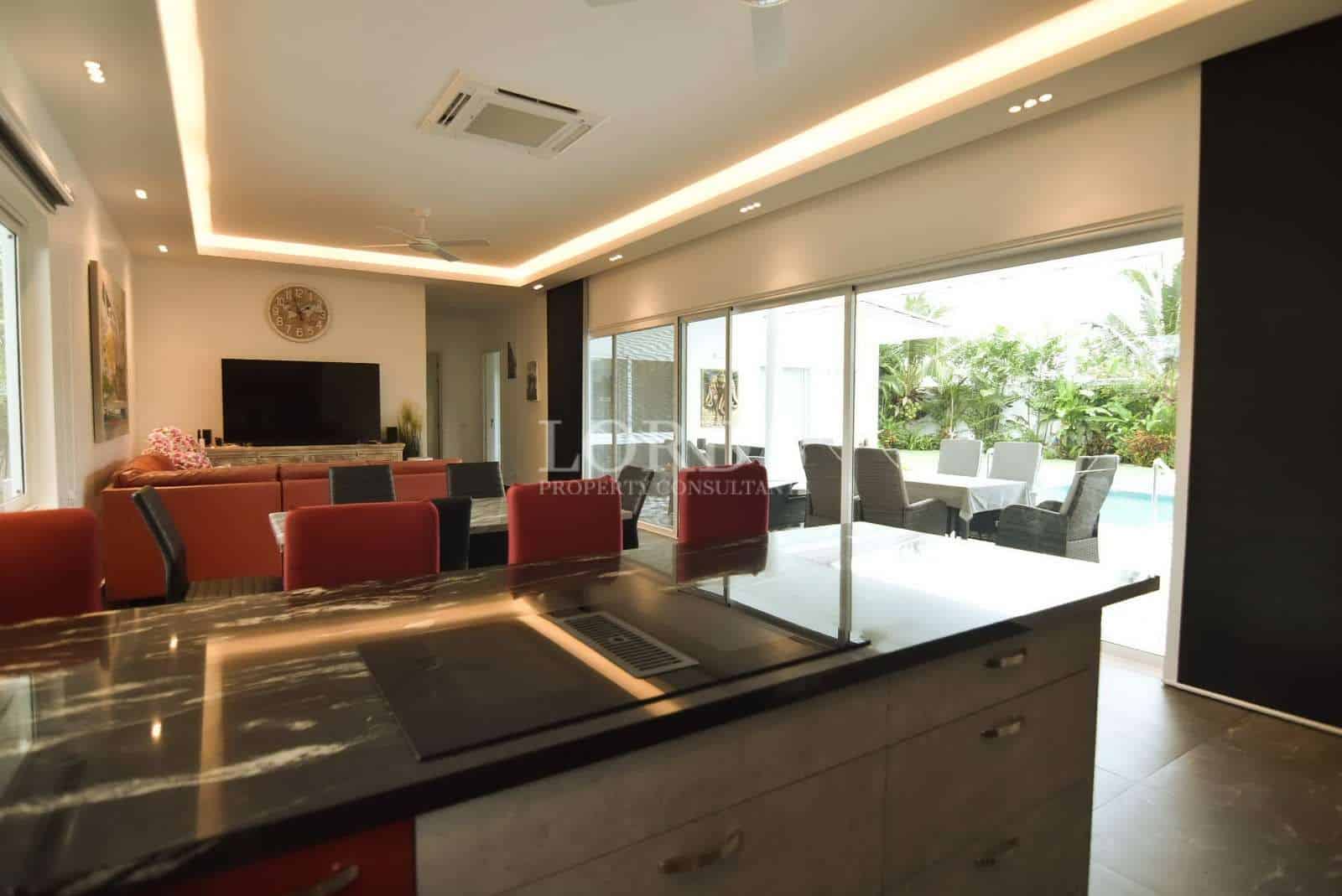 Modern kitchen with open living space