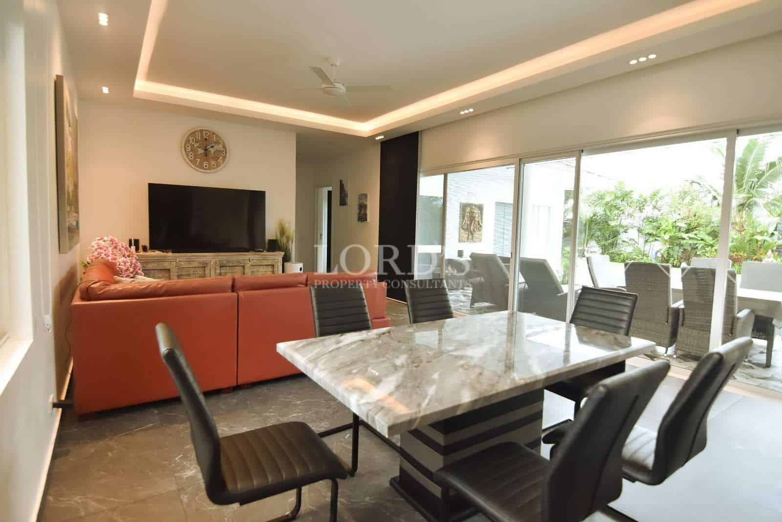 Modern living room with dining area