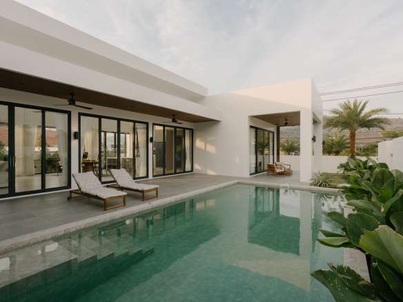 Modern living room with large windows