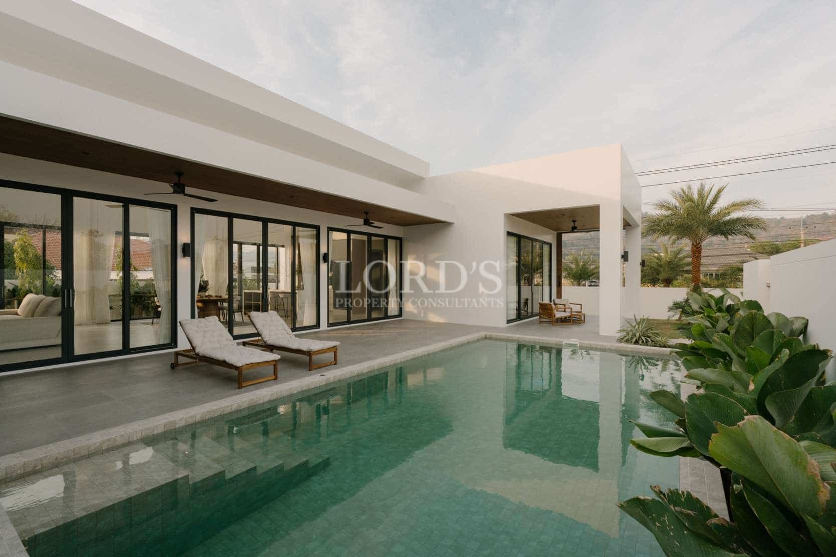 Modern living room with large windows
