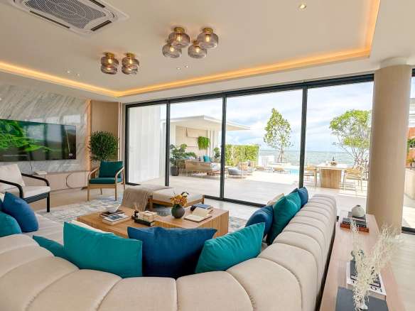 Modern pathway with greenery and water