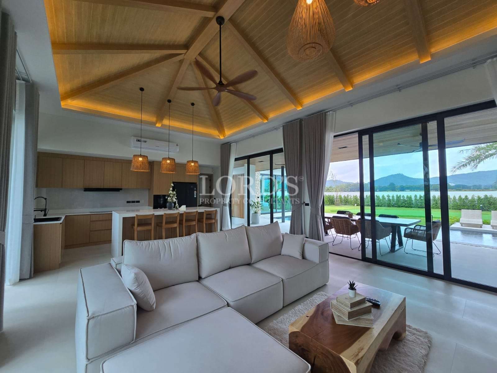 Modern living room with scenic view