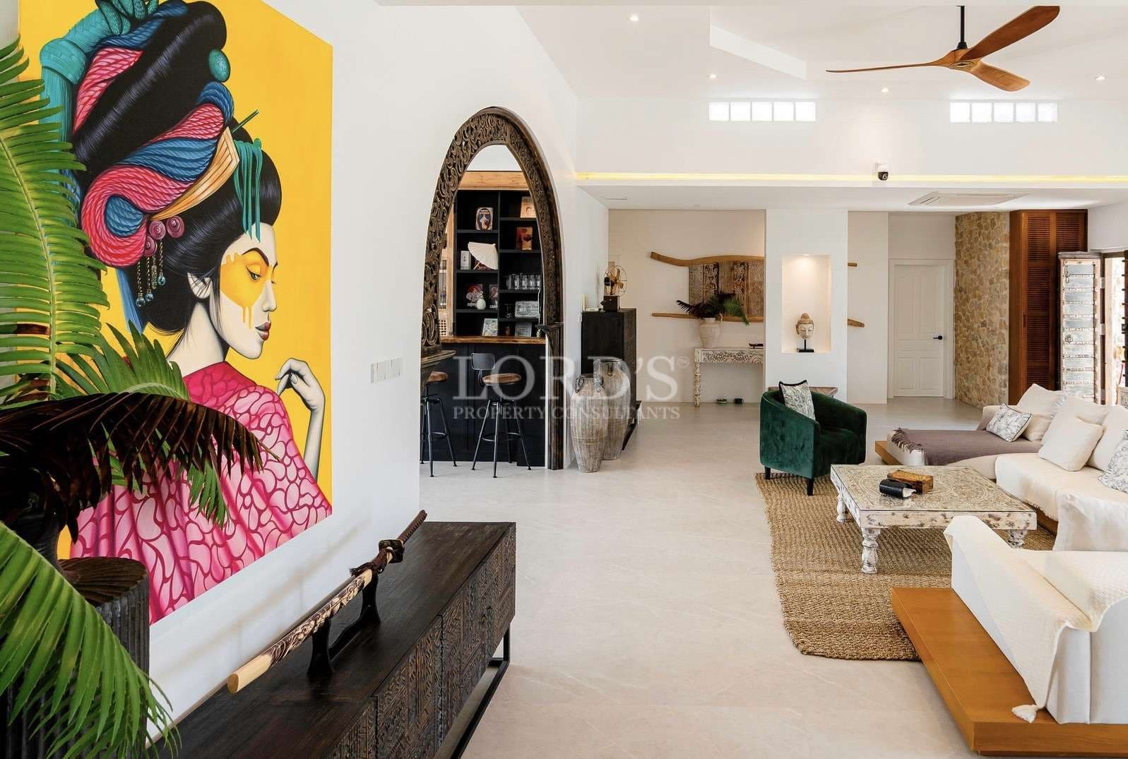 Modern living room with vibrant art