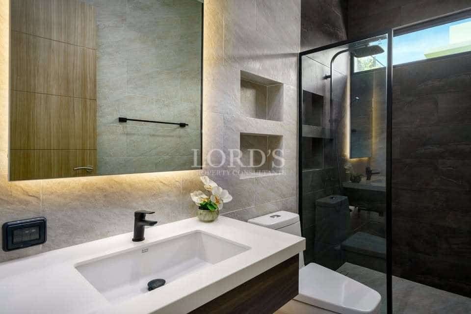 Modern bathroom with sleek design.