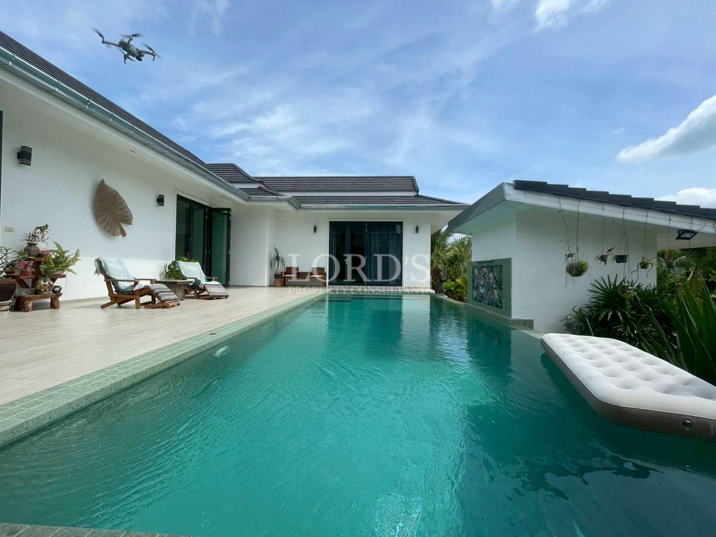 Modern villa with pool and drone