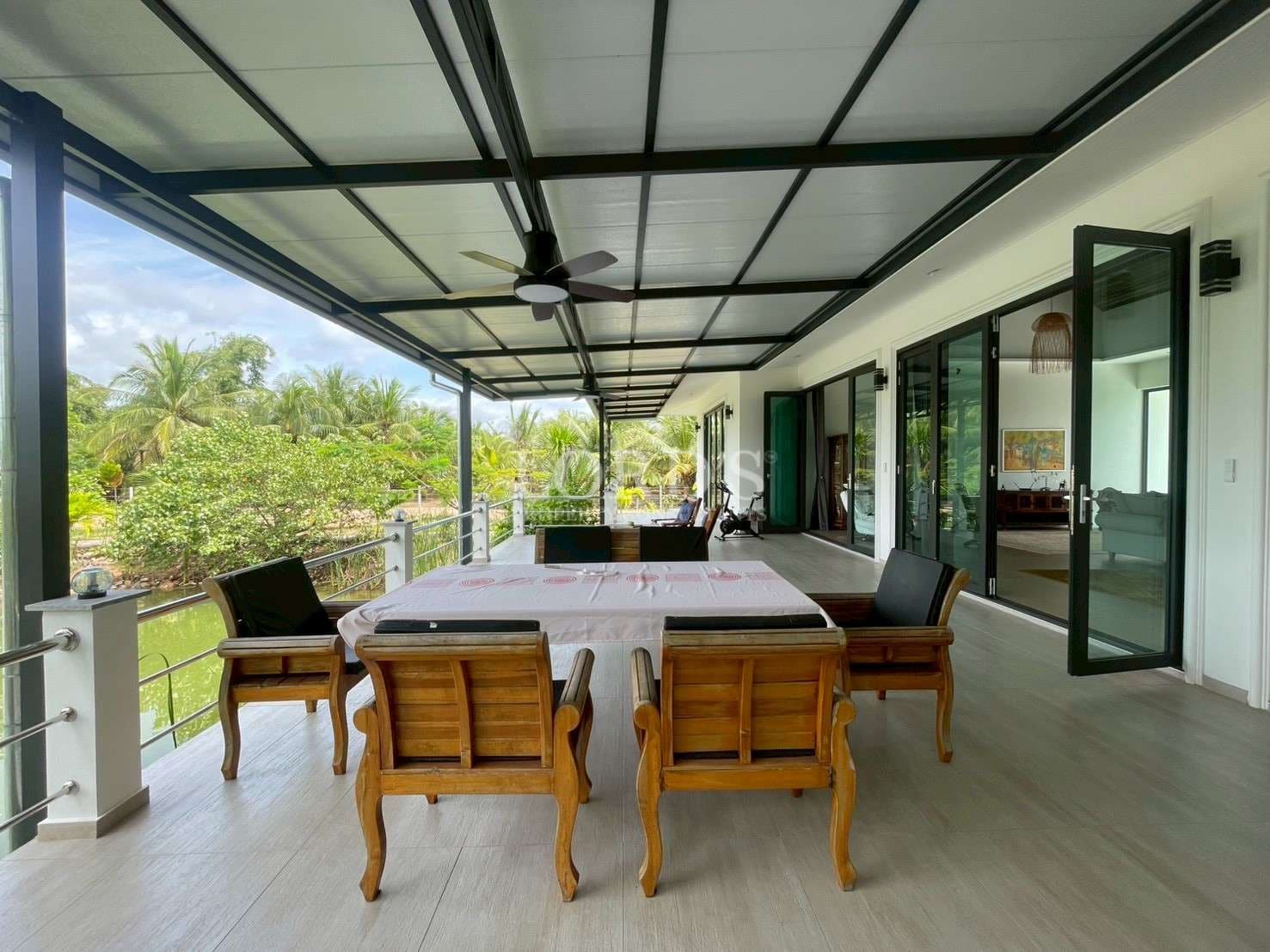 Spacious outdoor dining area with view