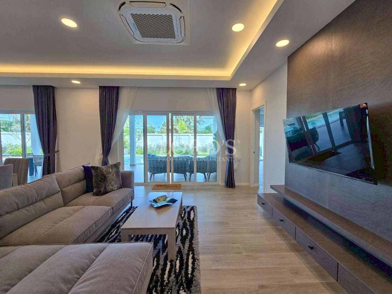 Modern living room with large windows