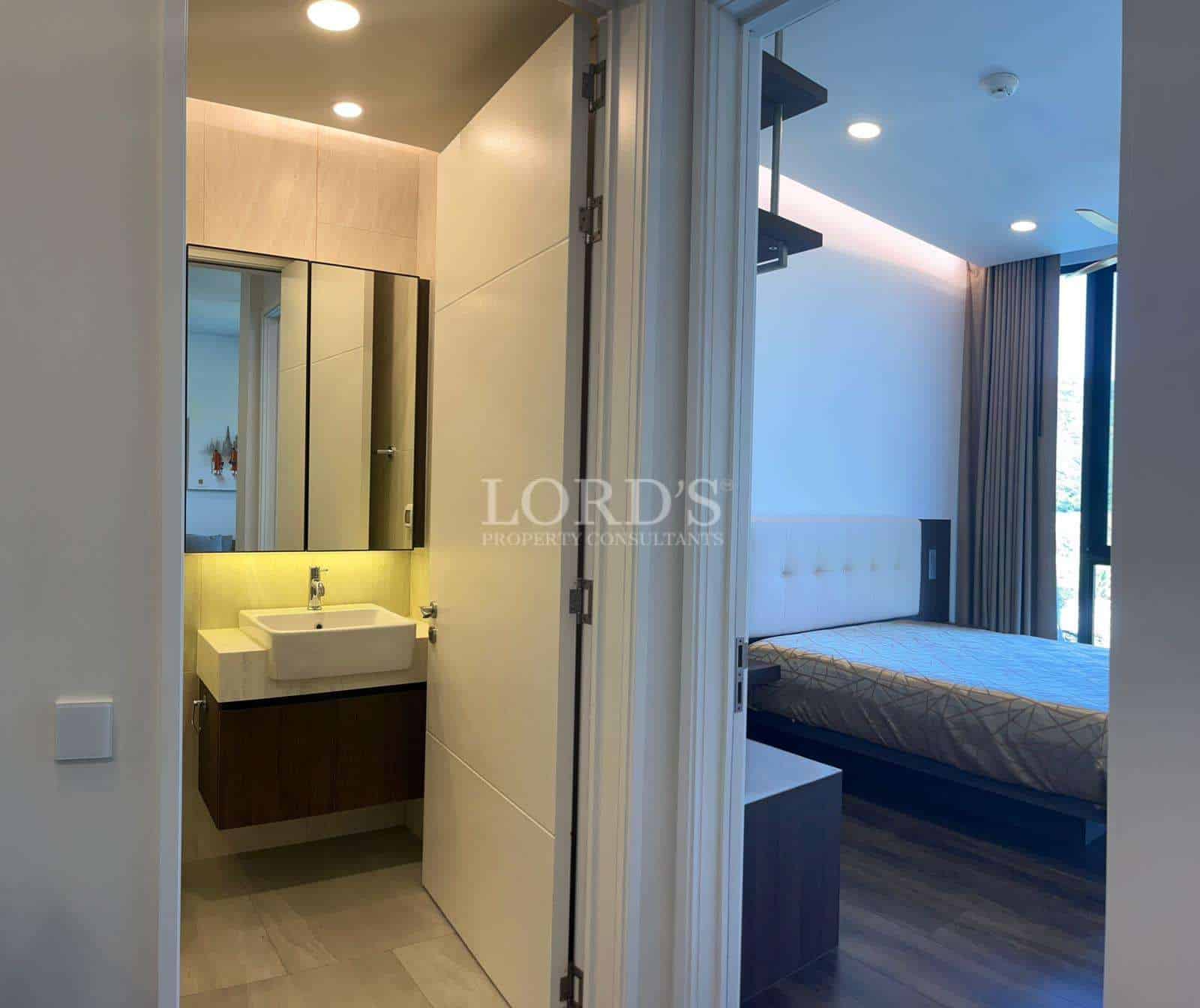 Modern bedroom with attached bathroom