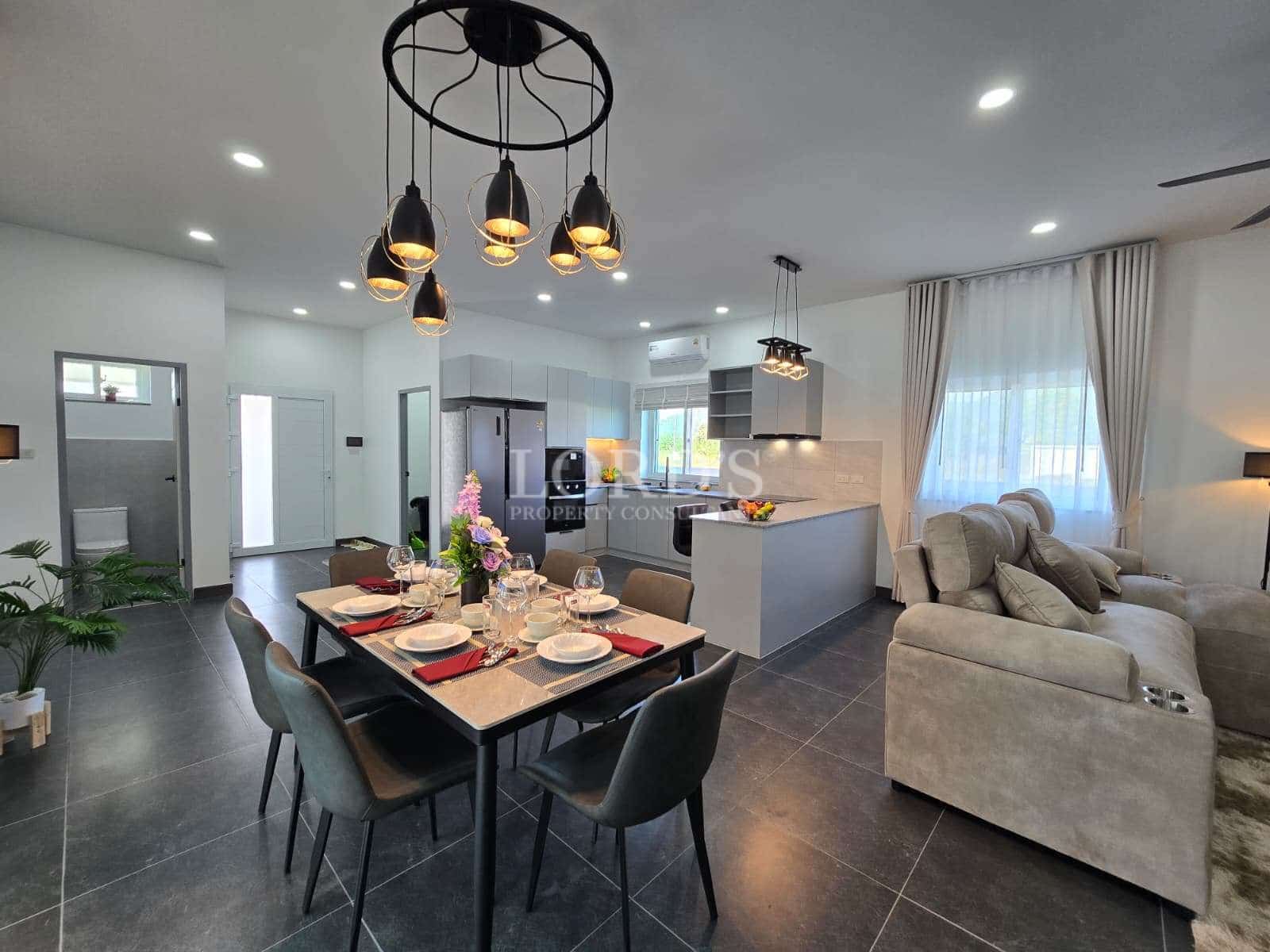 Modern kitchen and living room interior