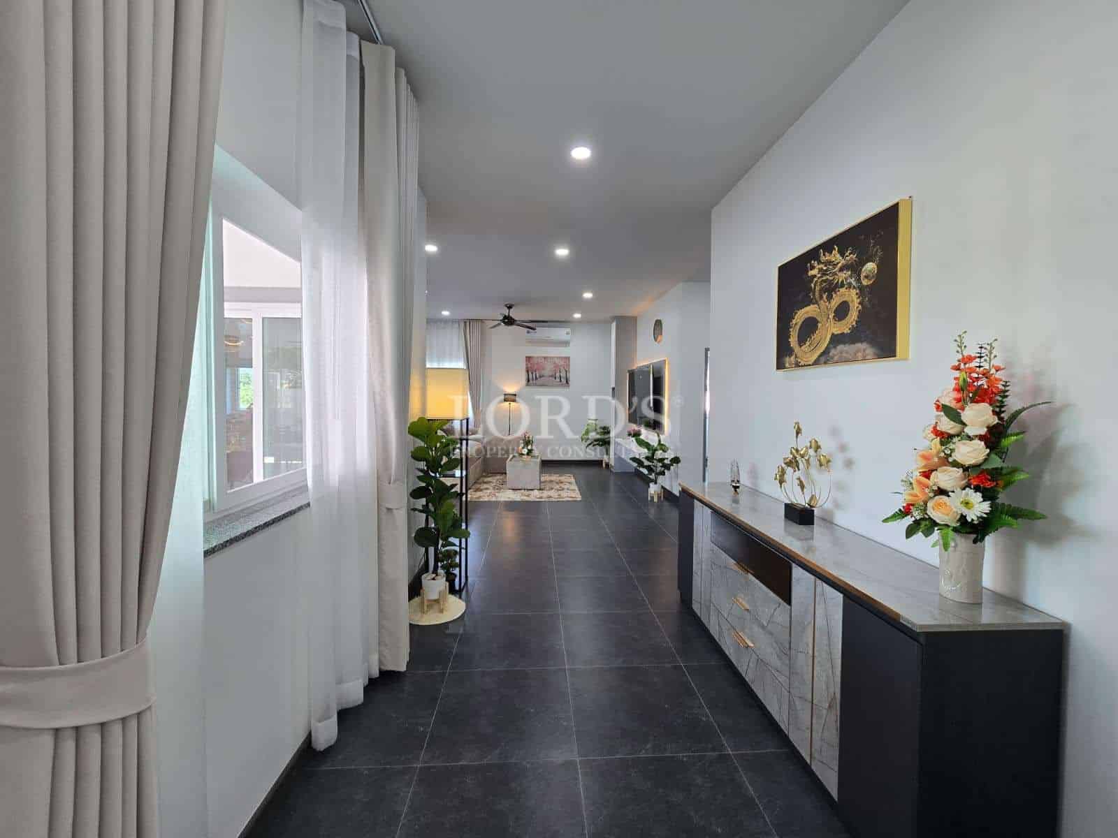 Modern hallway with decorative plants