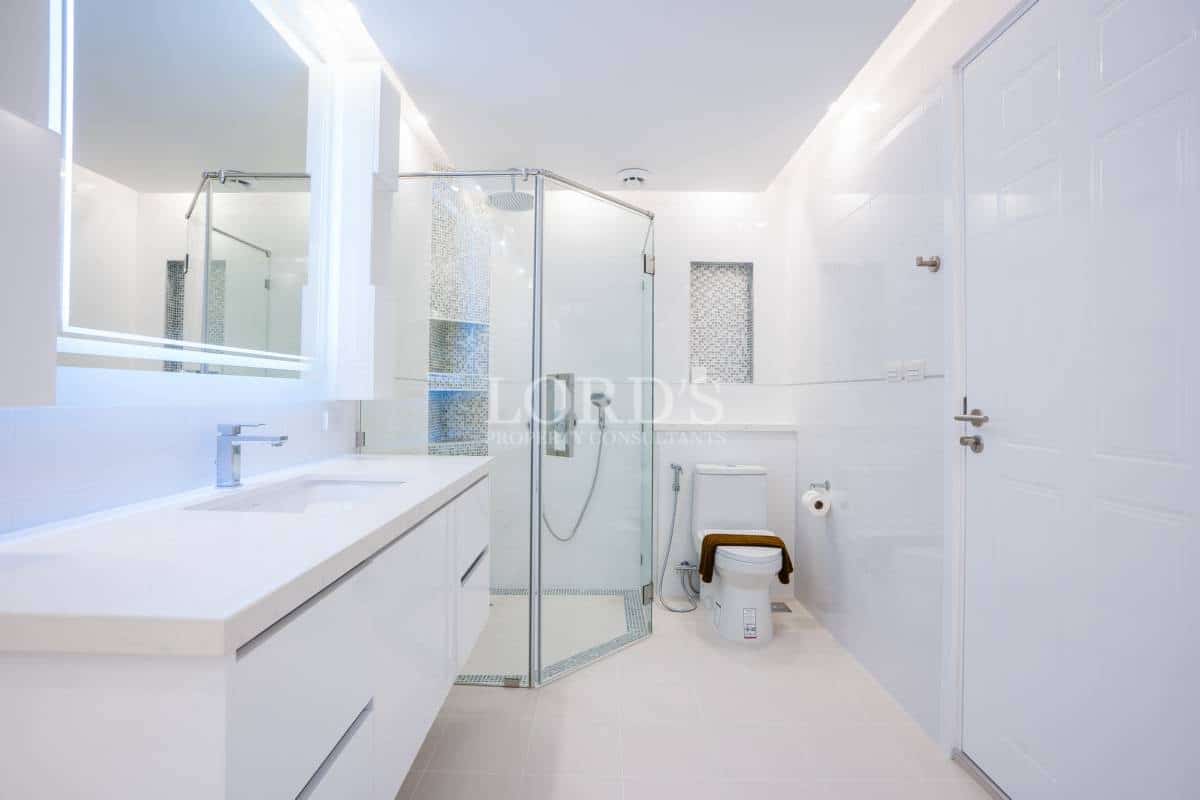 Modern white bathroom with shower