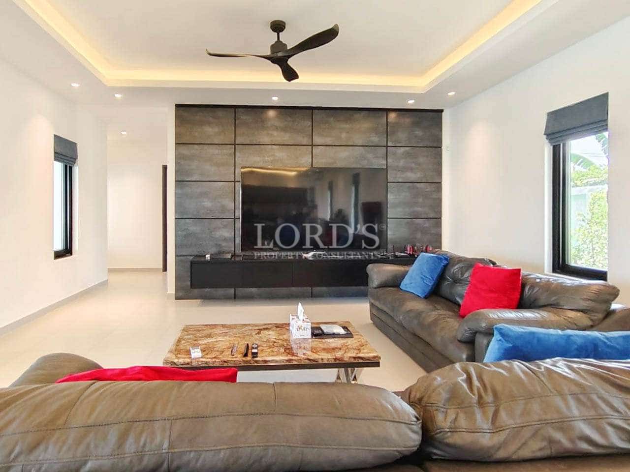 Modern living room with comfortable sofas