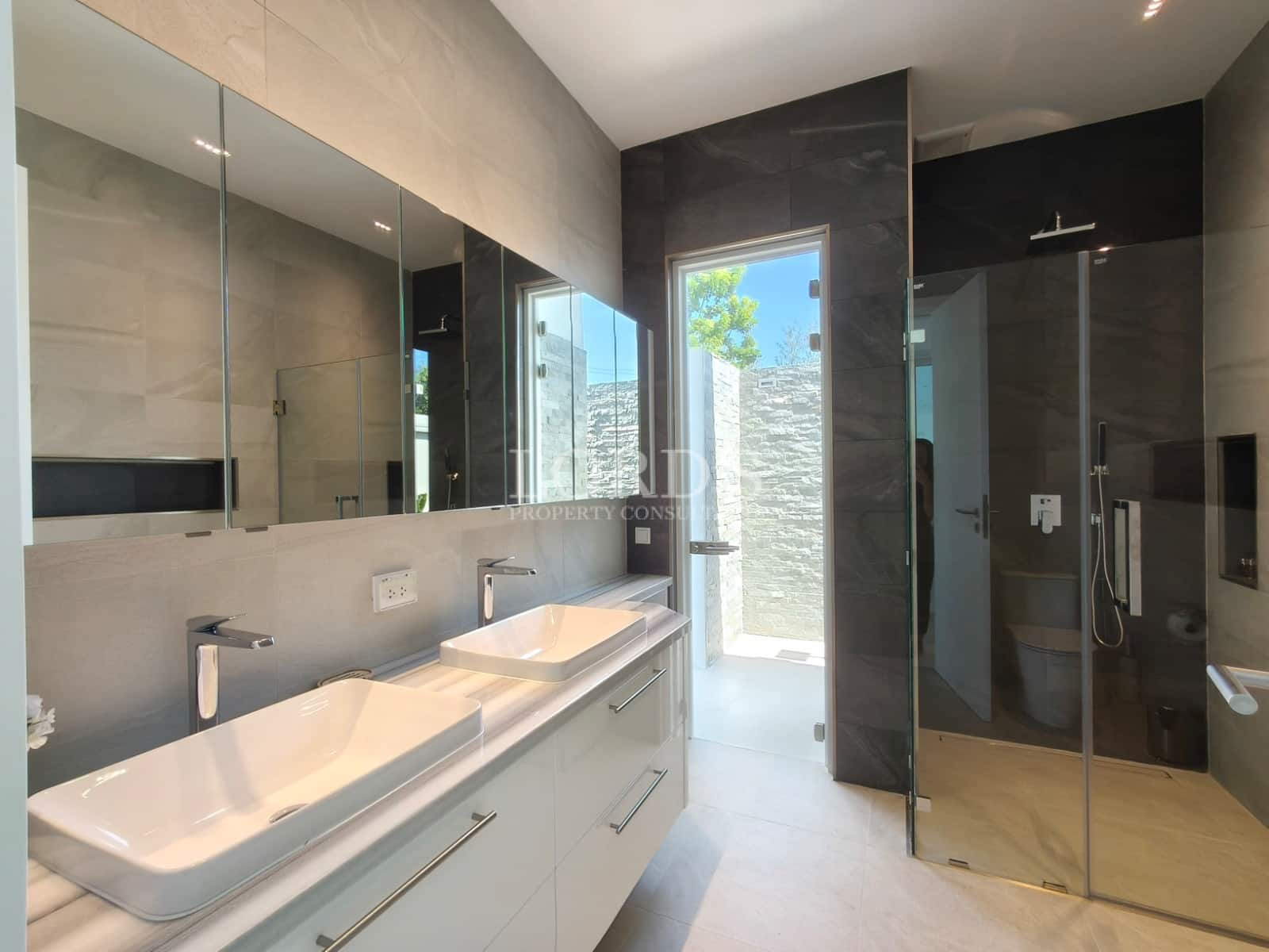 Modern bathroom with double sinks
