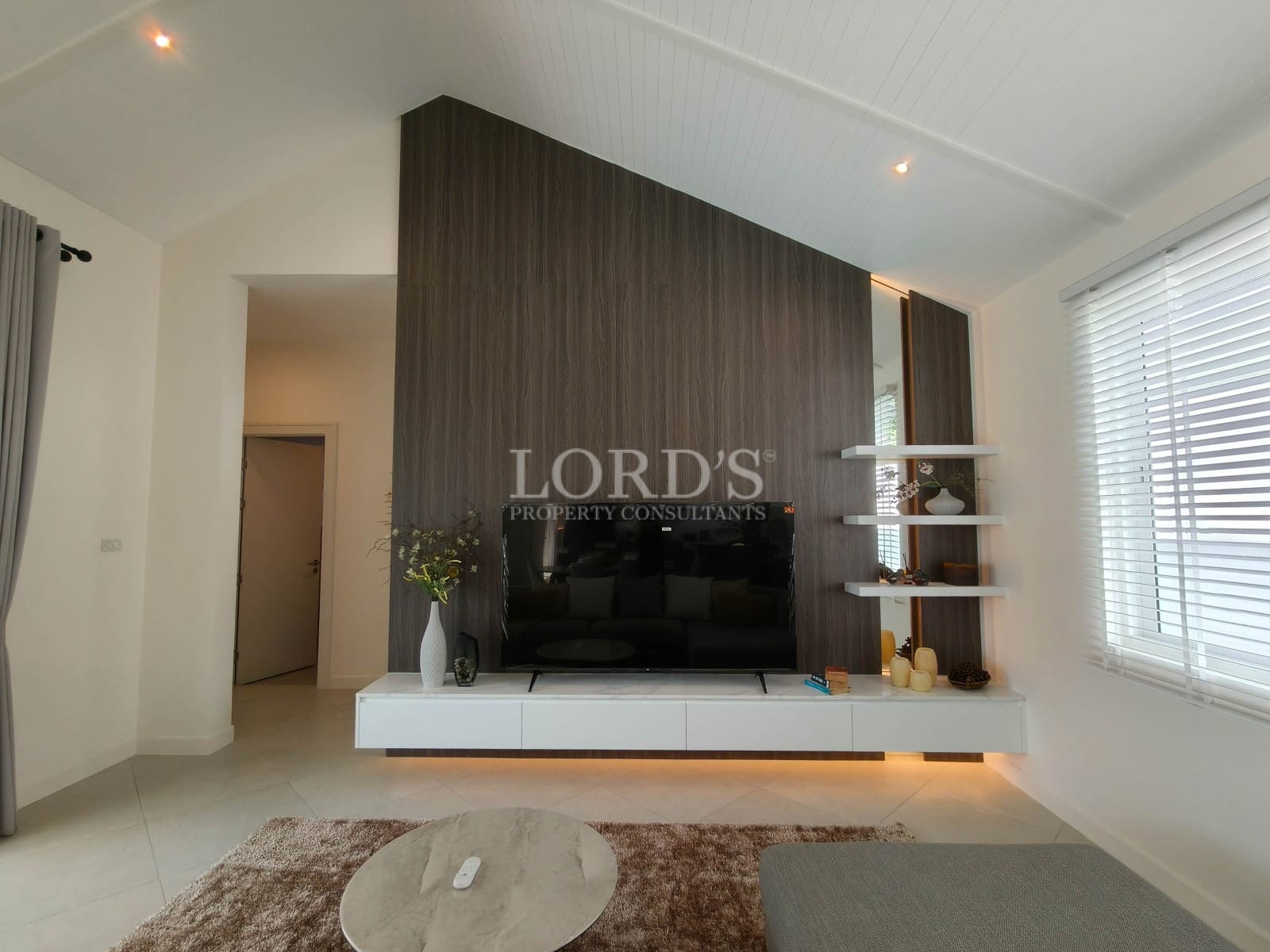 Modern living room with TV setup