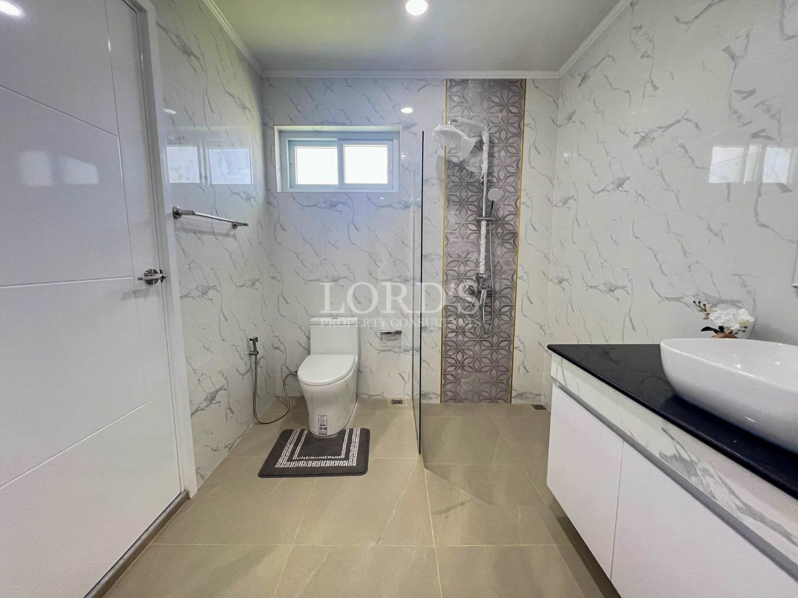 Modern bathroom with shower and toilet