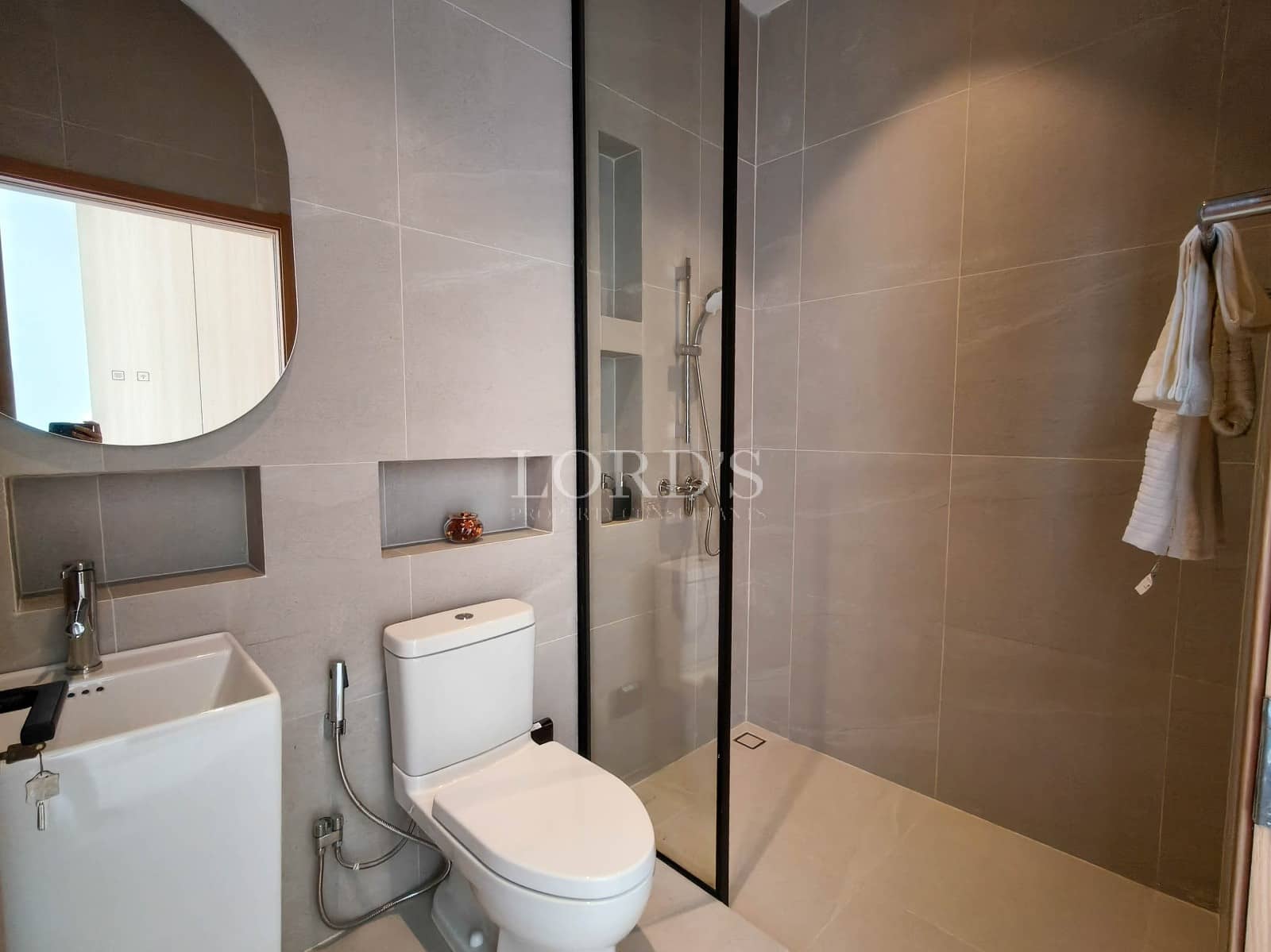 Modern bathroom with shower and toilet