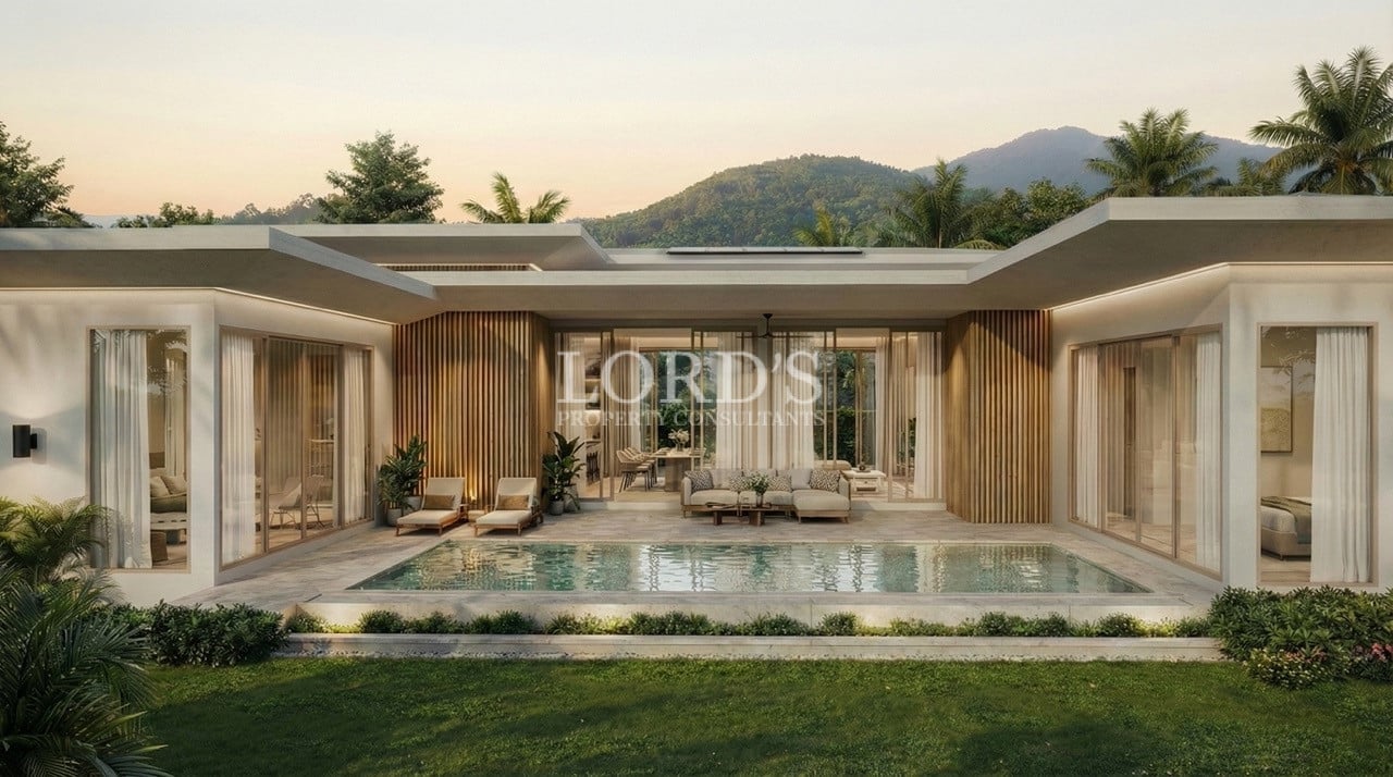 Luxury villa exterior with pool and garden