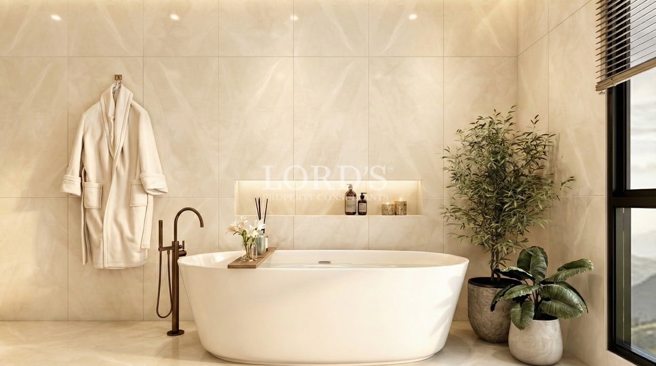 Luxury bathroom with freestanding tub and plants