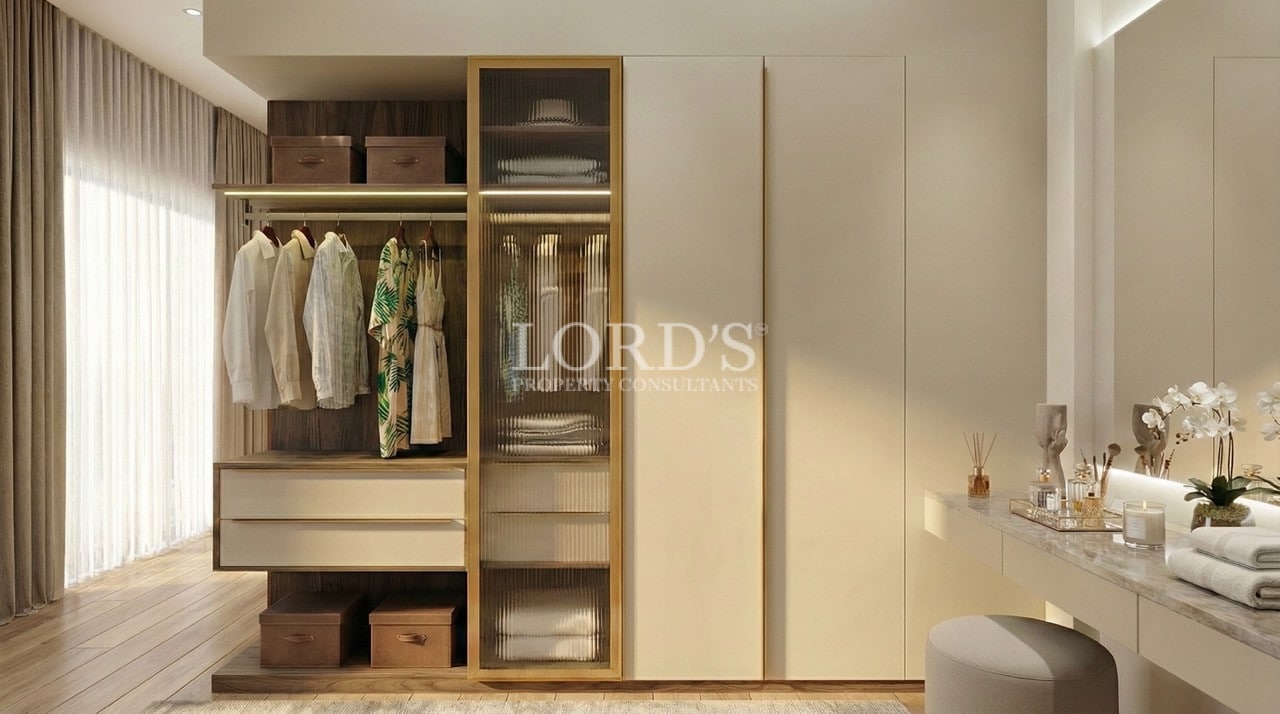 Walk-in closet with organized shelves