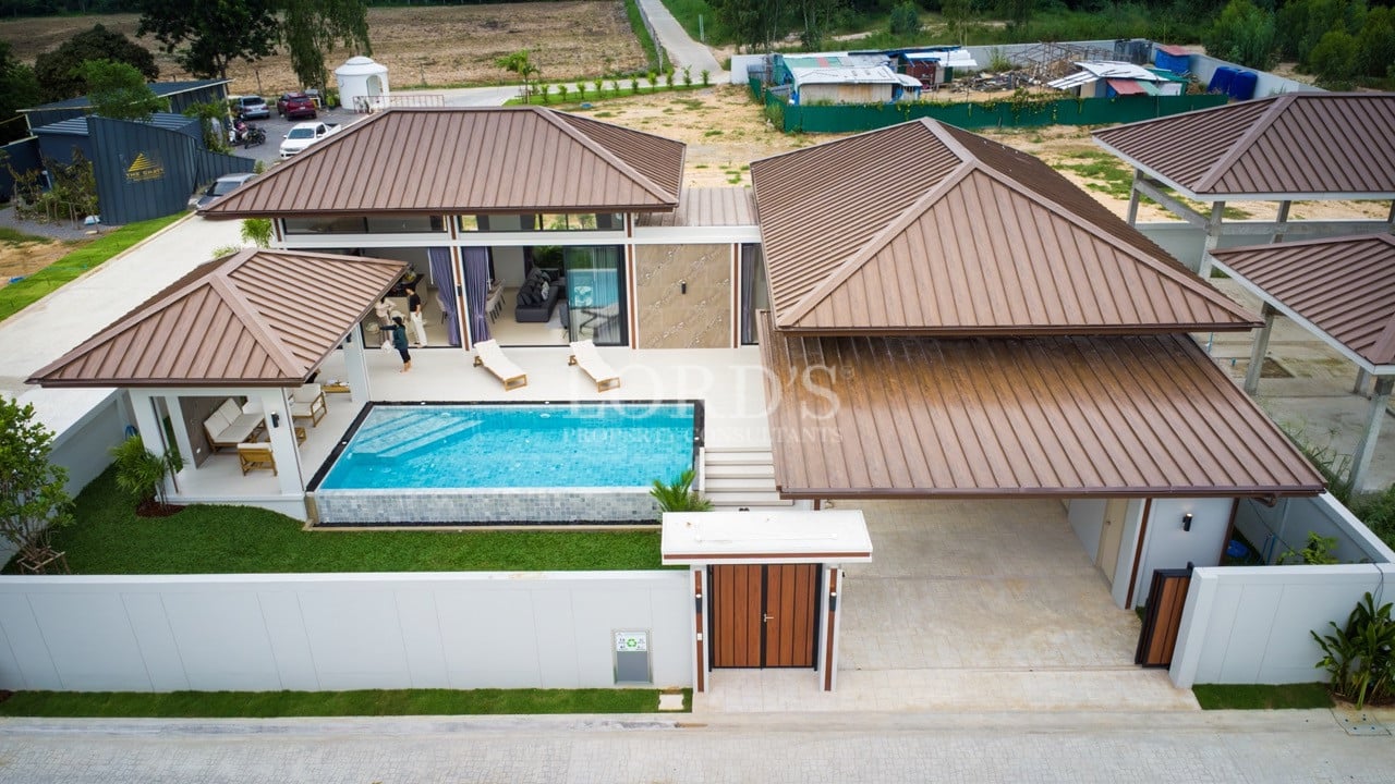 Modern house with pool and landscaping