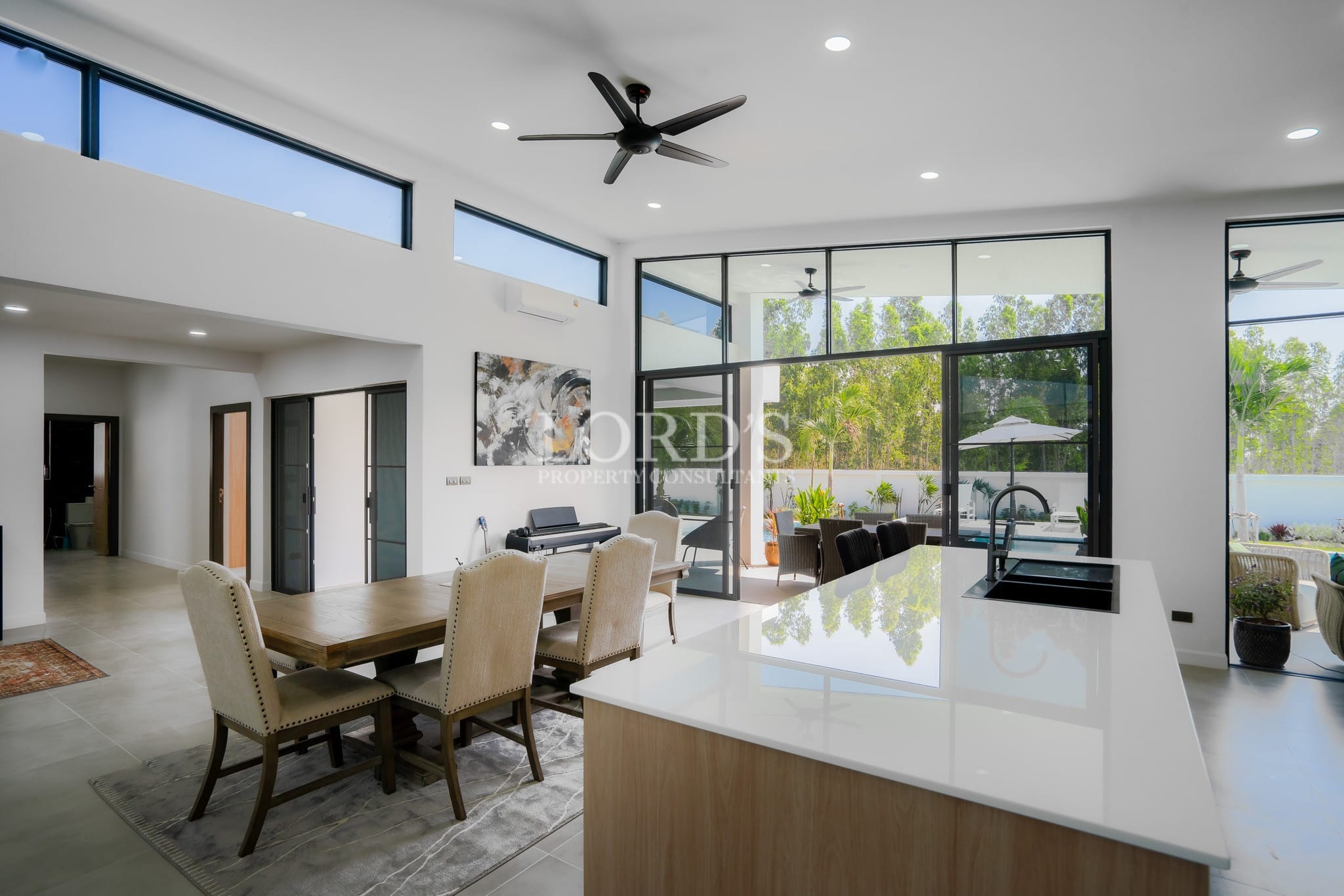 Open living area with large windows